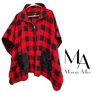 Marcus Adler Red and Black Plaid Poncho